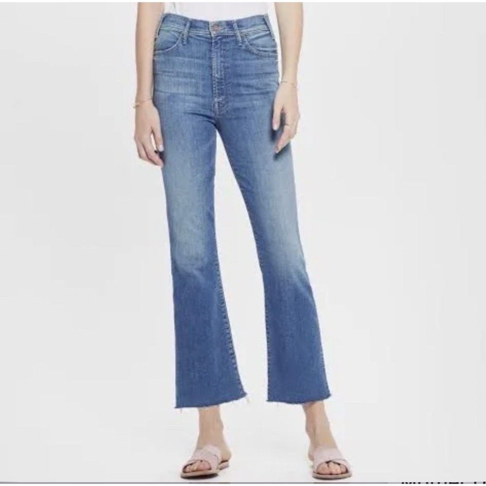 MOTHER The Hustler Ankle Fray Jeans Women's 29 High Rise Kick Flare Raw Hem Boho